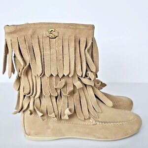 Gucci Girls Suede Leather Boots‎ w/Fringe 285281 Sz 27/US 10.5 Oatmeal Tan 1838